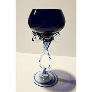 Jozefina Krosno Hand Blown Small JellyFish Cobalt Blue Candleholder, Mint Cond